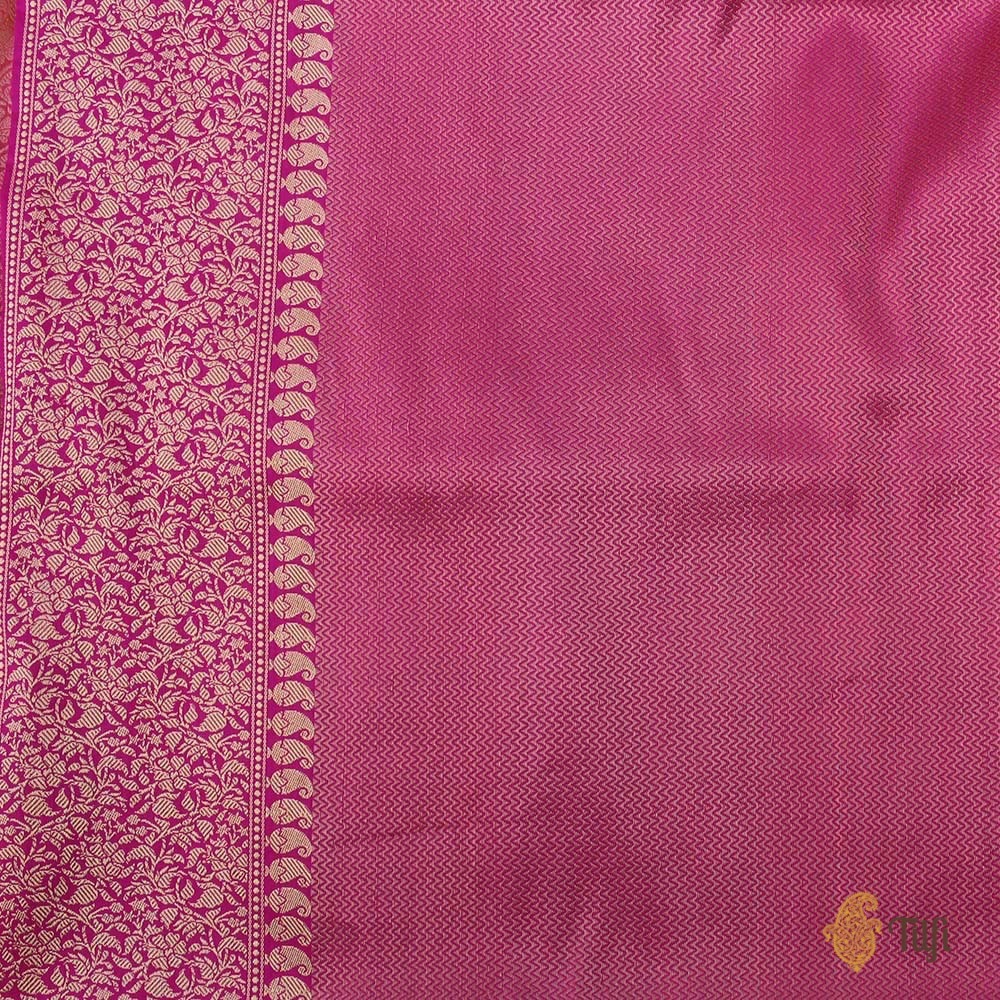 Orange-Gulabi Pink Pure Katan Silk Banarasi Zari Vasket Handloom Saree