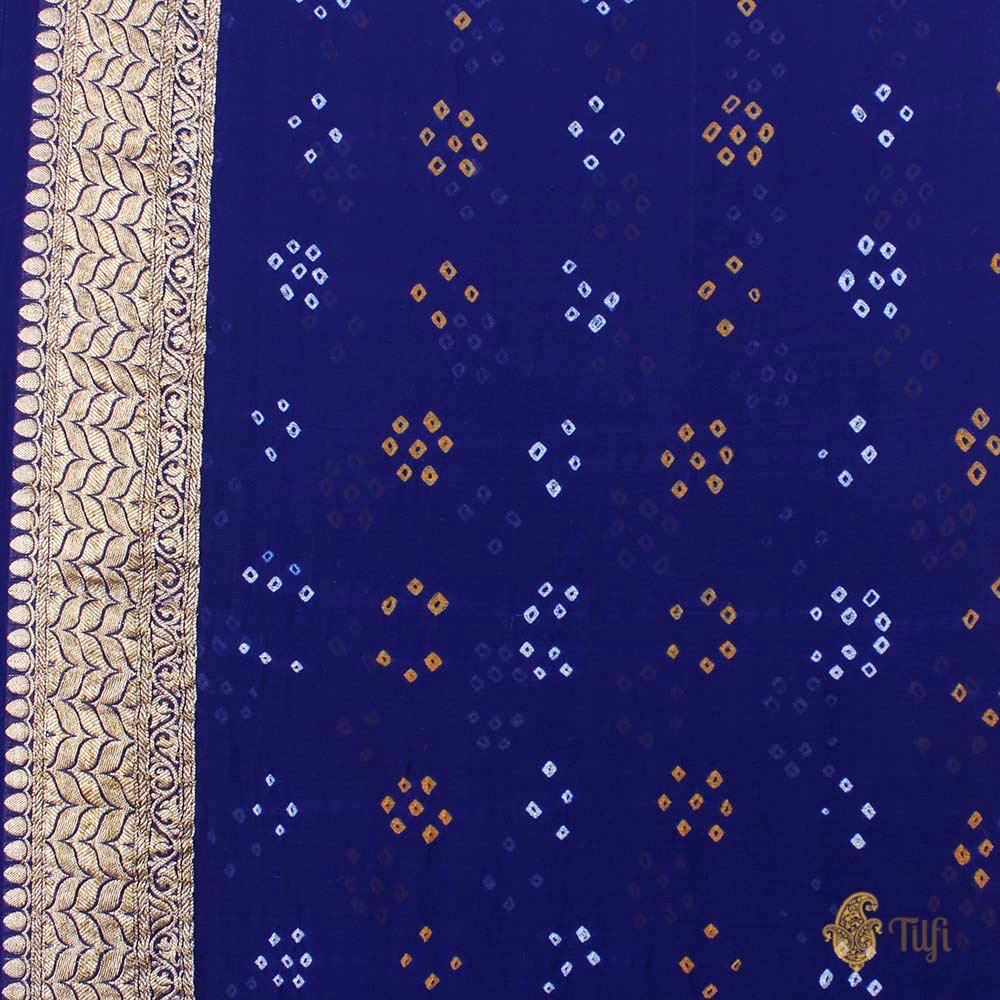 Ferozi-Royal Blue Pure Georgette Banarasi Bandhani Handloom Saree