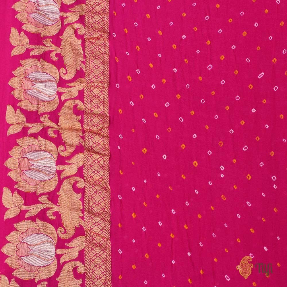 Pink Pure Georgette Banarasi Bandhani Handloom Saree