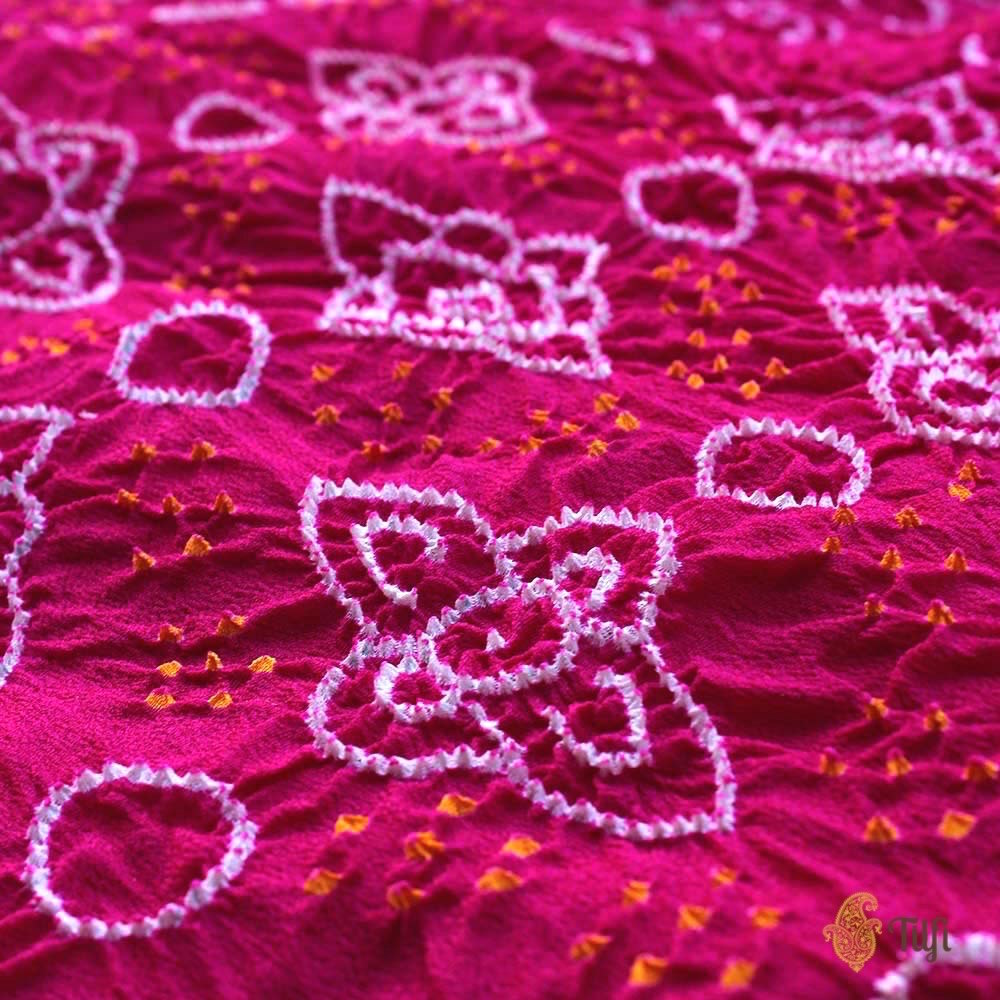 Indian Pink Pure Georgette Banarasi Bandhani Handloom Saree