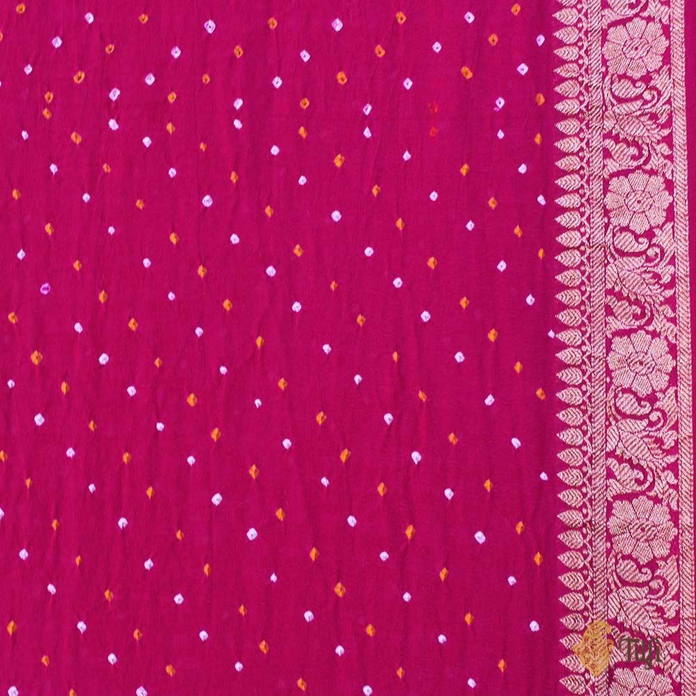Indian Pink Pure Georgette Banarasi Bandhani Handloom Saree