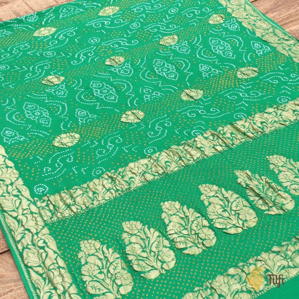Green Pure Georgette Banarasi Bandhani Handloom Saree