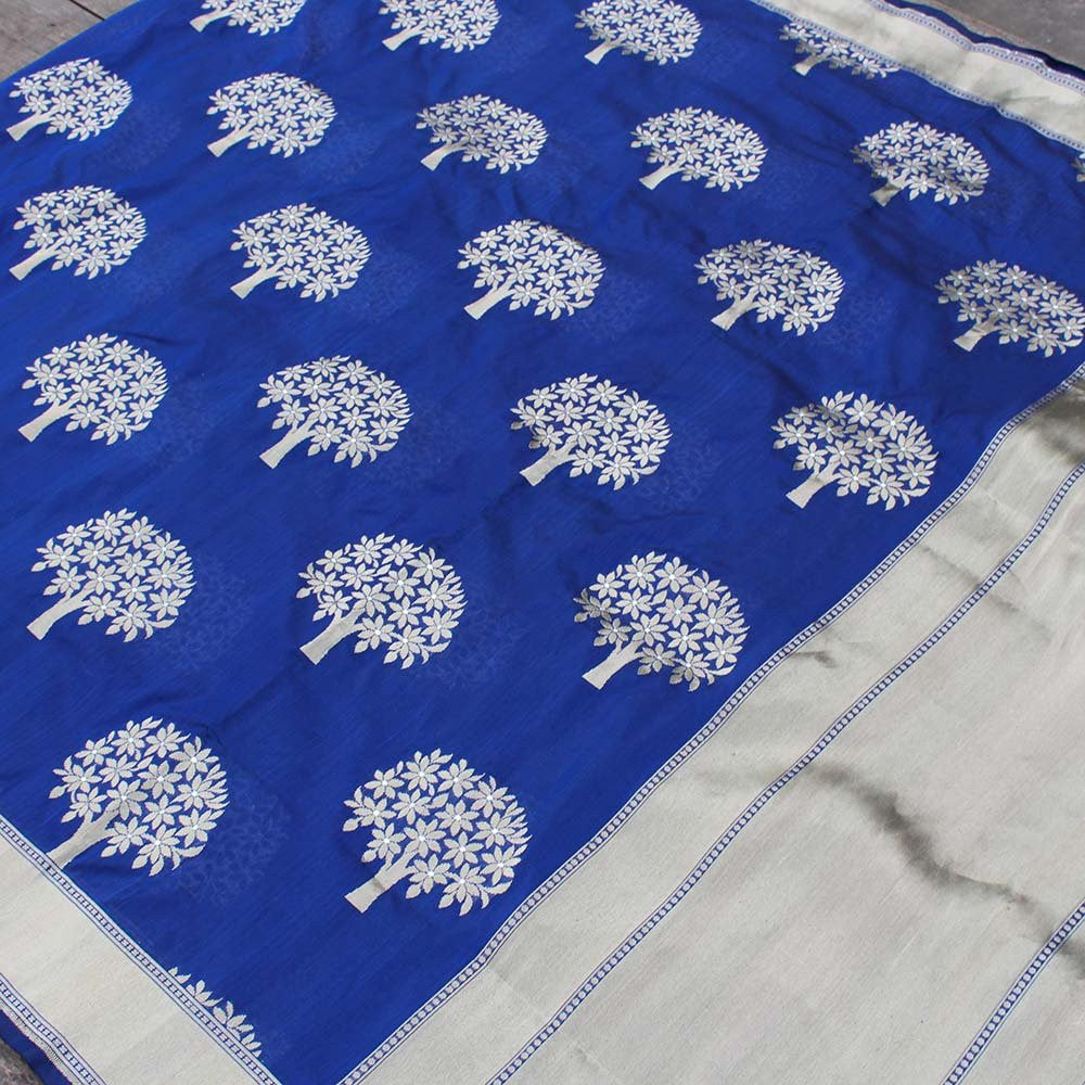Navy Blue Pure Silk Georgette Banarasi Handloom Saree