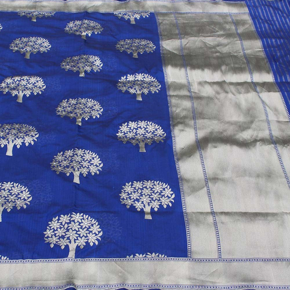 Navy Blue Pure Silk Georgette Banarasi Handloom Saree