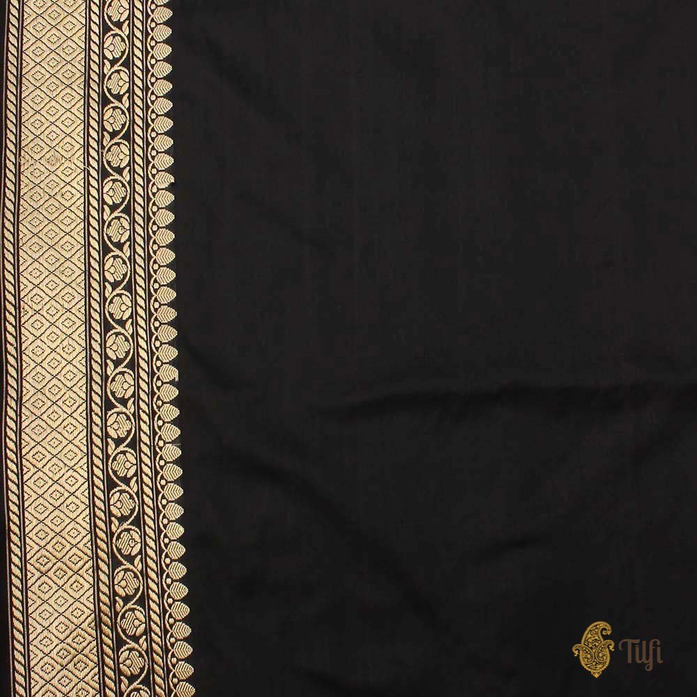 Black Pure Katan Silk Banarasi Handloom Kadwa Saree