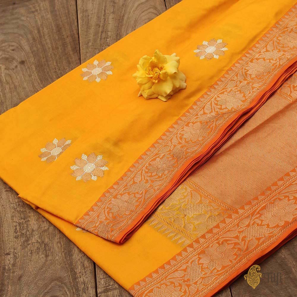 Sunrise Yellow Pure Katan Silk Banarasi Handloom Saree