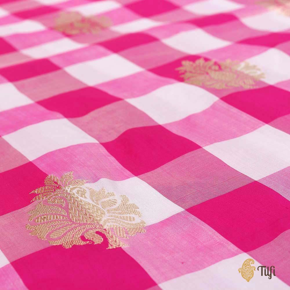 Pink-White Pure Katan Silk Handloom Banarasi Saree