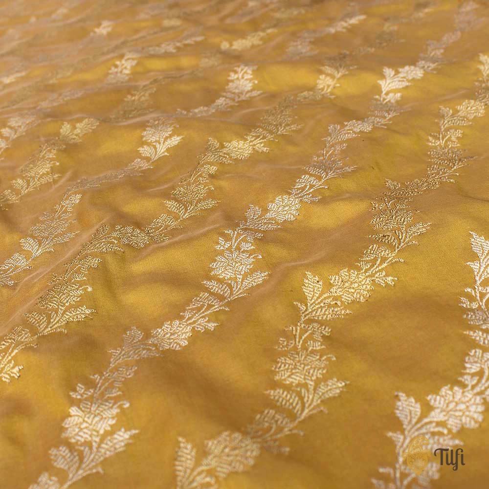 Ivory-Yellow Pure Katan Silk Banarasi Handloom Saree