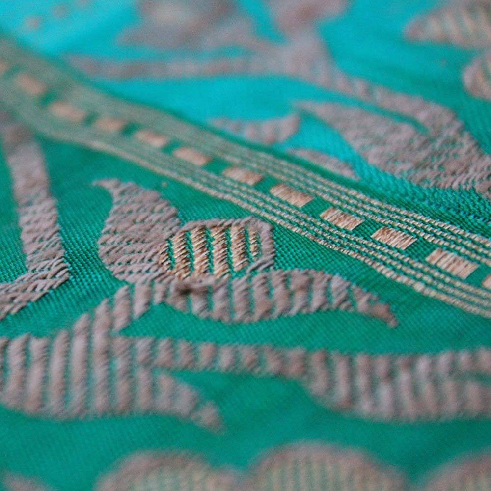 Turquoise-Green Pure Katan Banarasi Handloom Saree