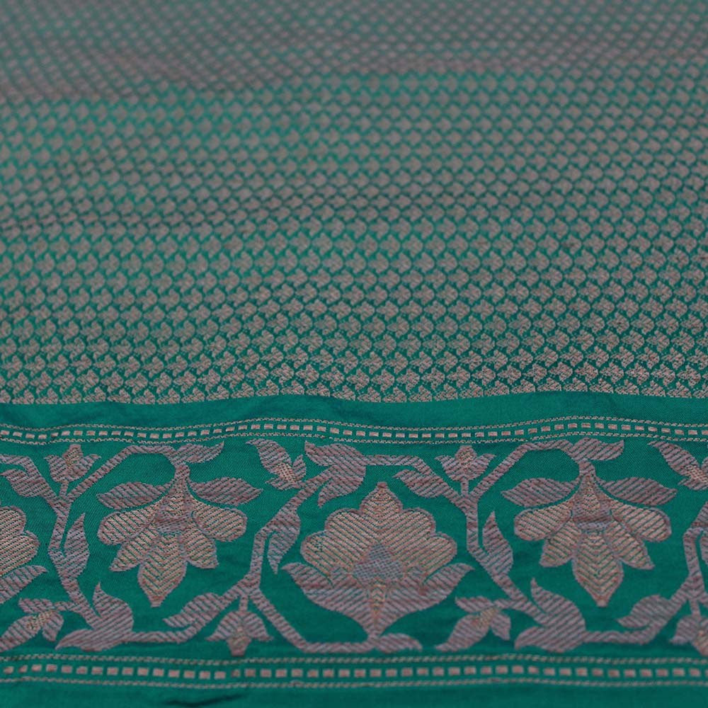 Turquoise-Green Pure Katan Banarasi Handloom Saree