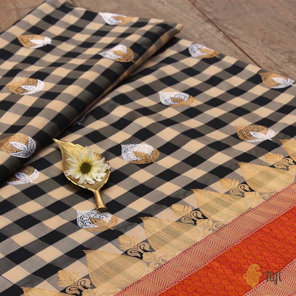 Black-Beige Pure Katan Silk Banarasi Handloom Saree
