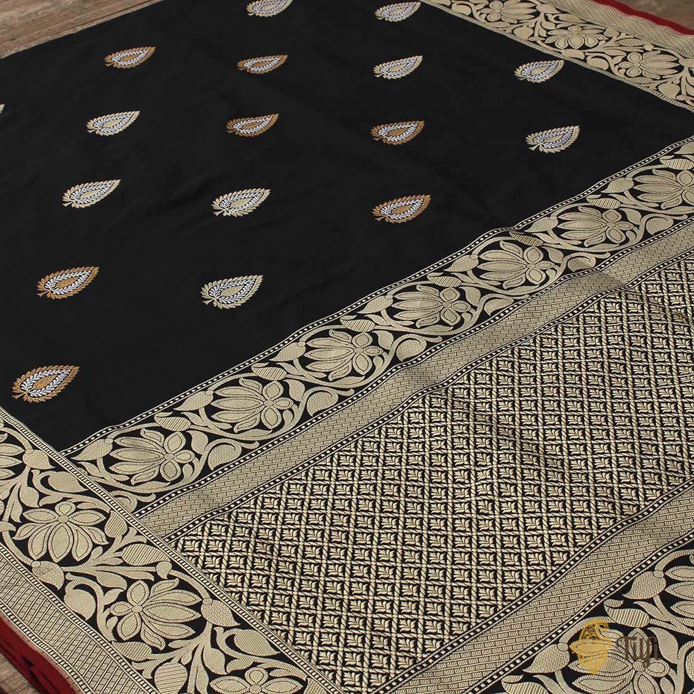 Black Pure Katan Silk Handloom Banarasi Saree