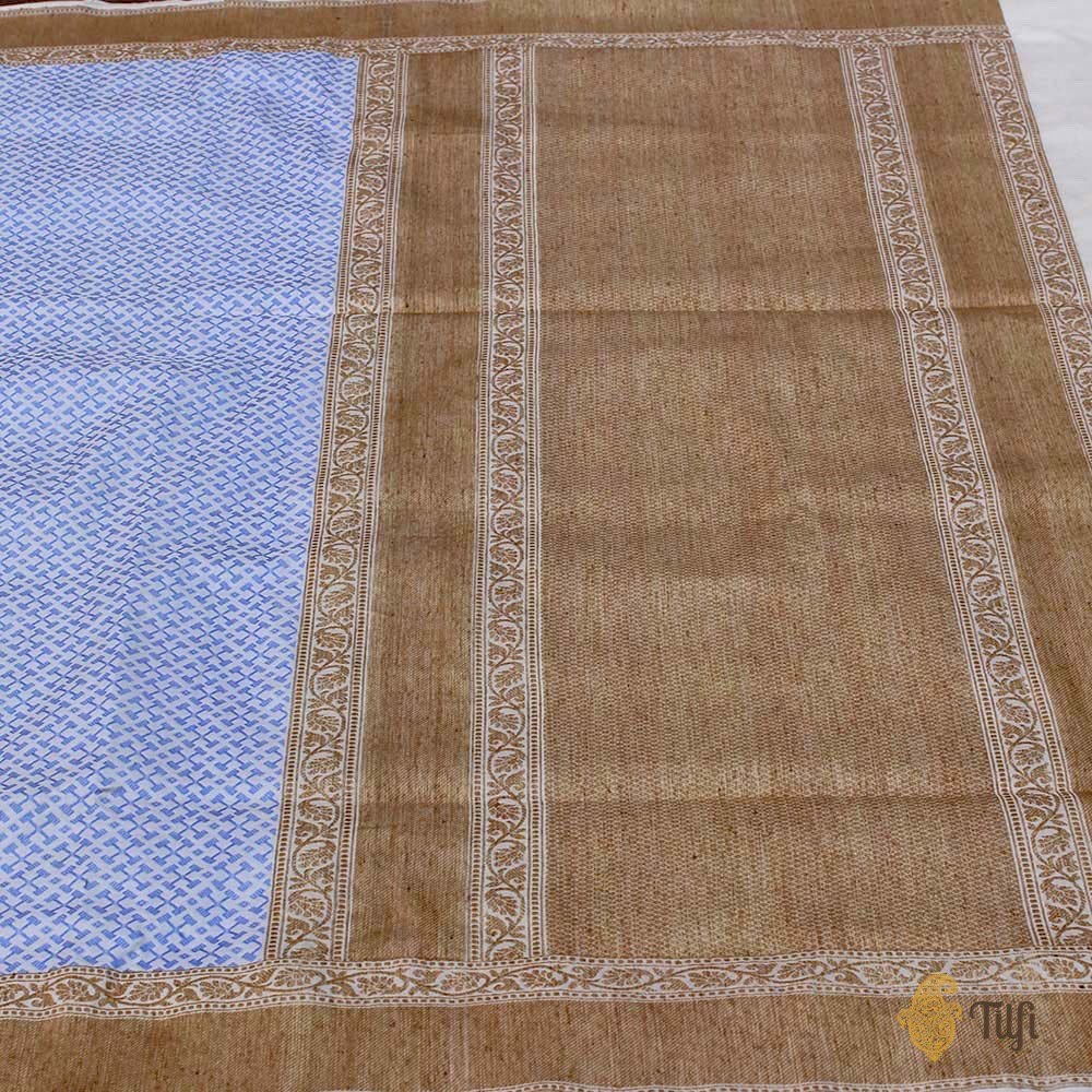 Off-White - Ink Blue Pure Katan Silk Handwoven Banarasi Saree