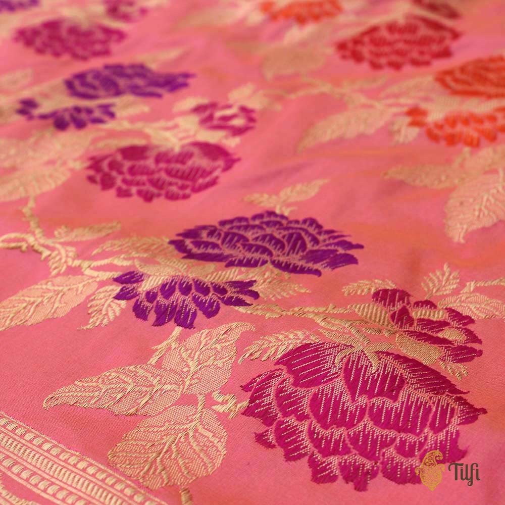Ivory-Light Gulabi Pink Pure Katan Silk Banarasi Handloom Saree