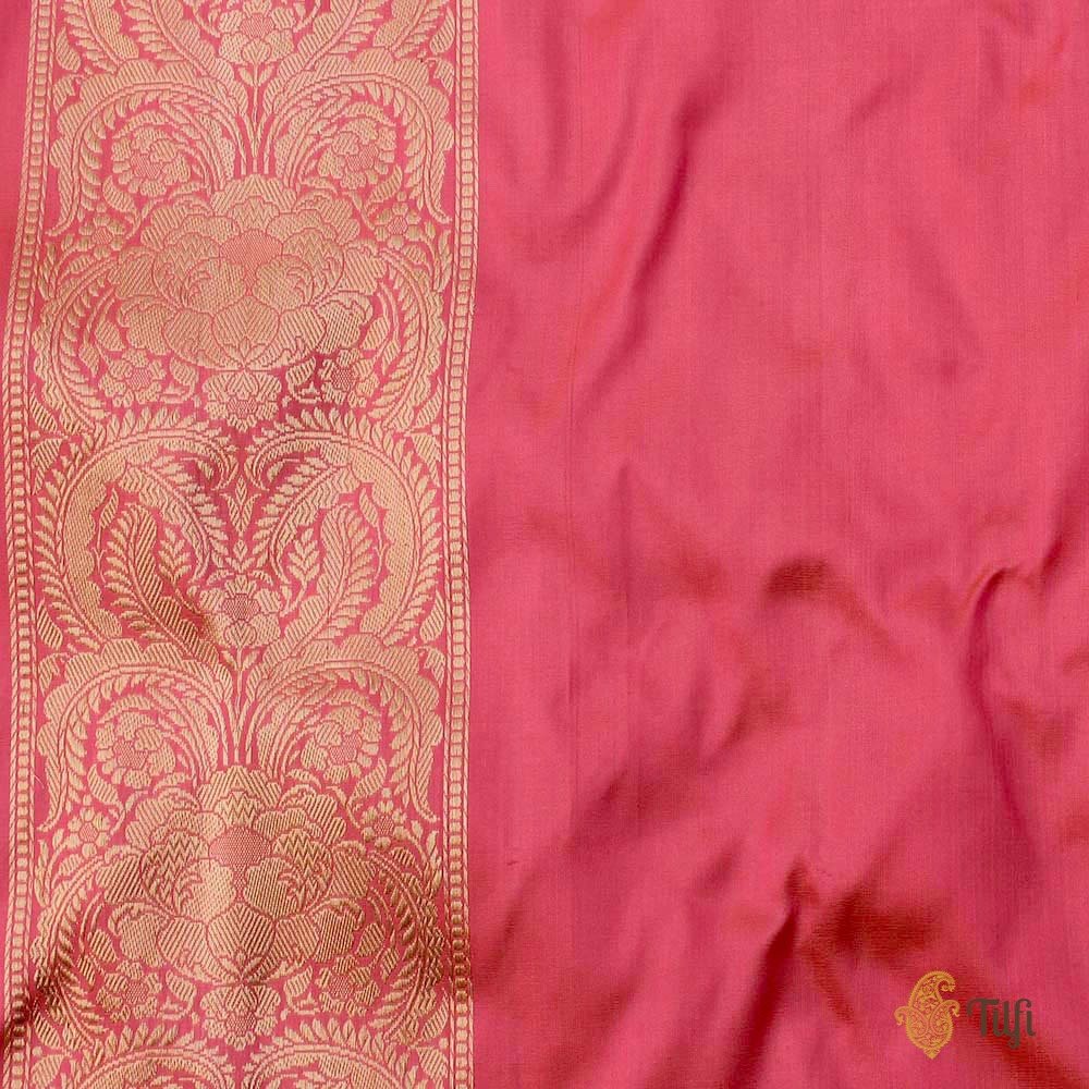 Ivory-Light Gulabi Pink Pure Katan Silk Banarasi Handloom Saree