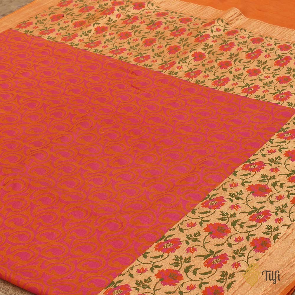 Orange-Pink Pure Chiffon Georgette Banarasi Handloom Saree