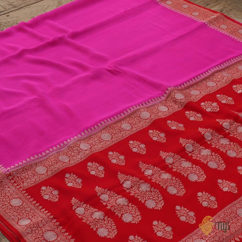 Maroon with Pink Border Banarasi Georgette Saree main image 1
