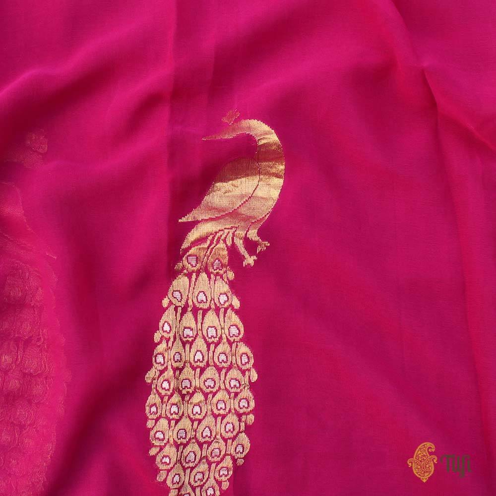 Magenta Pink Pure Chiffon Georgette Banarasi Handloom Saree
