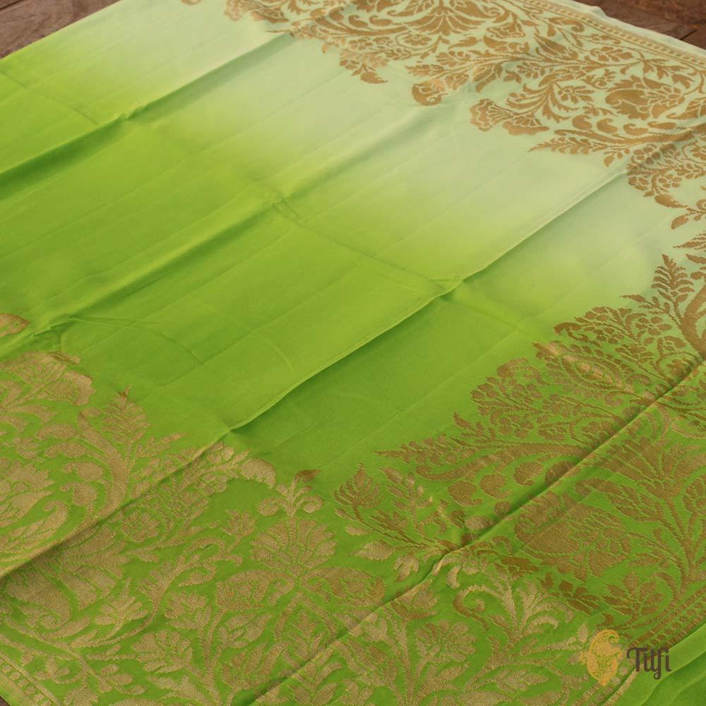 Green Ombre Pure Chiffon Georgette Banarasi Handloom Saree