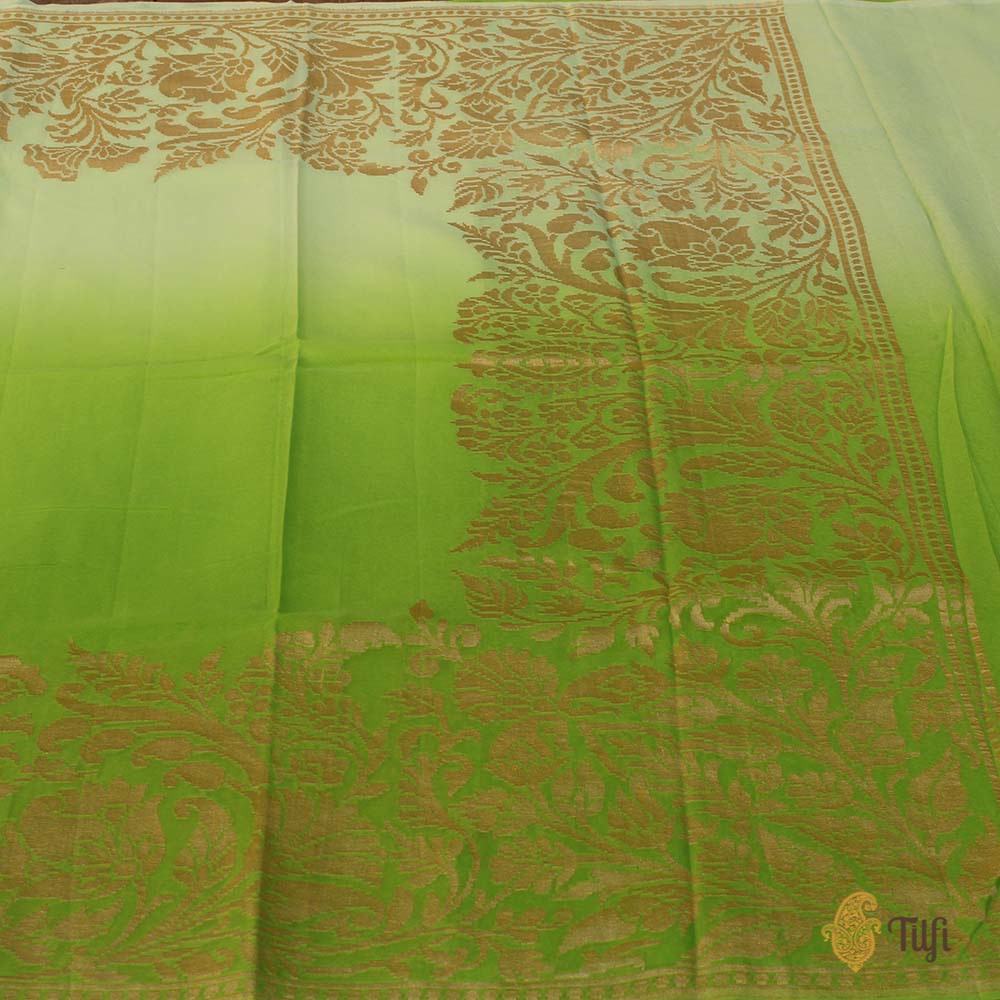 Green Ombre Pure Chiffon Georgette Banarasi Handloom Saree