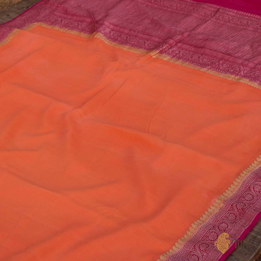 Orange-Magenta Pure Chiffon Georgette Banarasi Handloom Saree