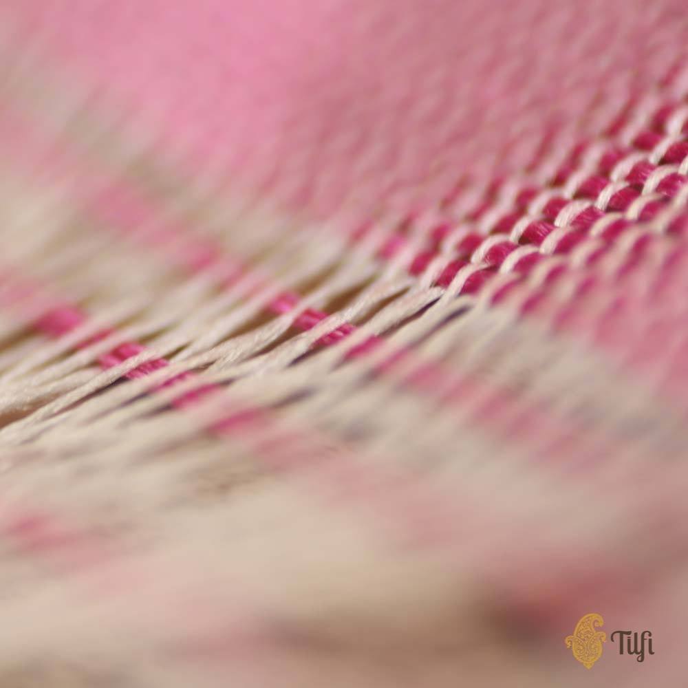 Ivory-Pink Pure Katan Silk Handwoven Kadwa Banarasi Saree