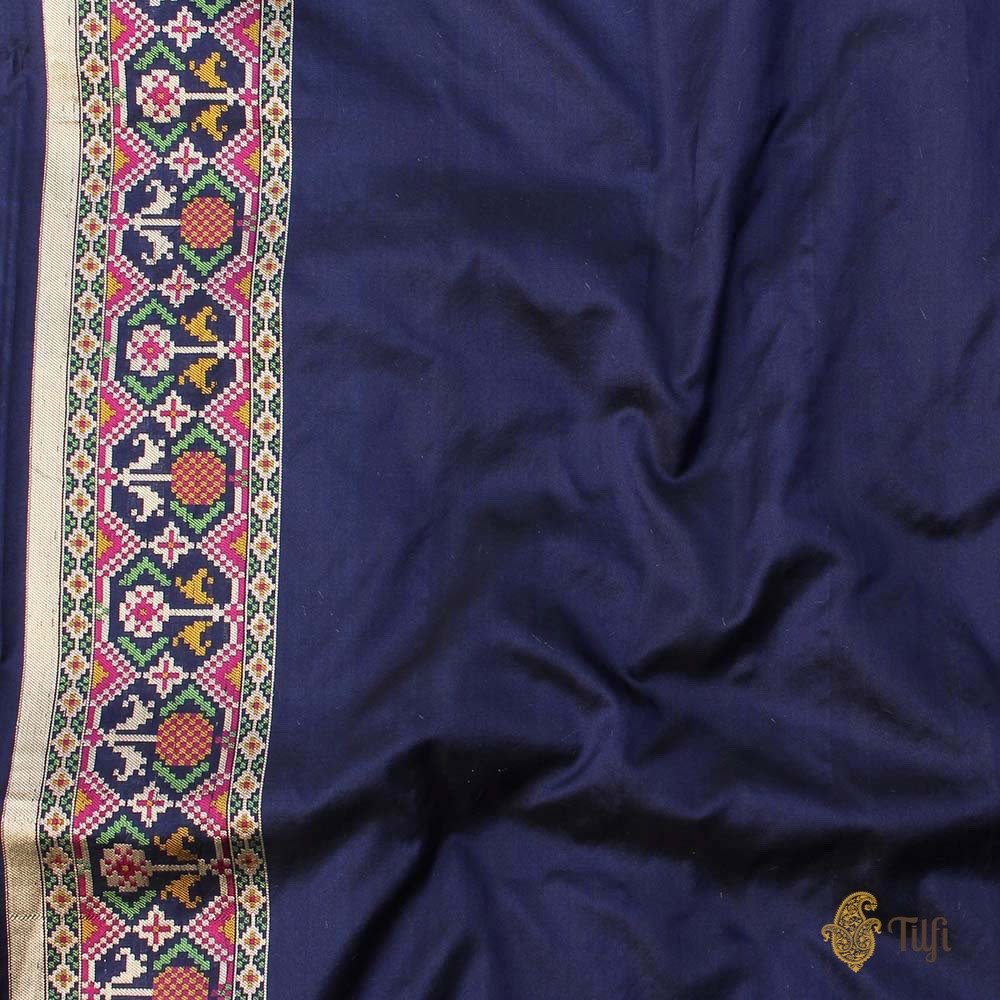 Black-Navy Blue Pure Katan Silk Banarasi Handloom Patola Saree