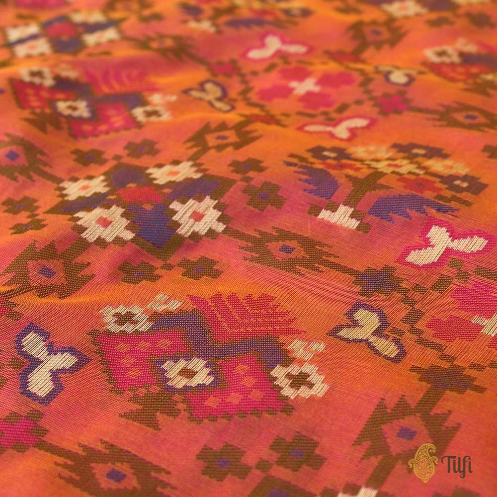 Yellow-Pink Pure Katan Silk Banarasi Handloom Patola Saree