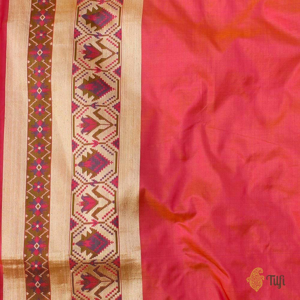 Yellow-Pink Pure Katan Silk Banarasi Handloom Patola Saree