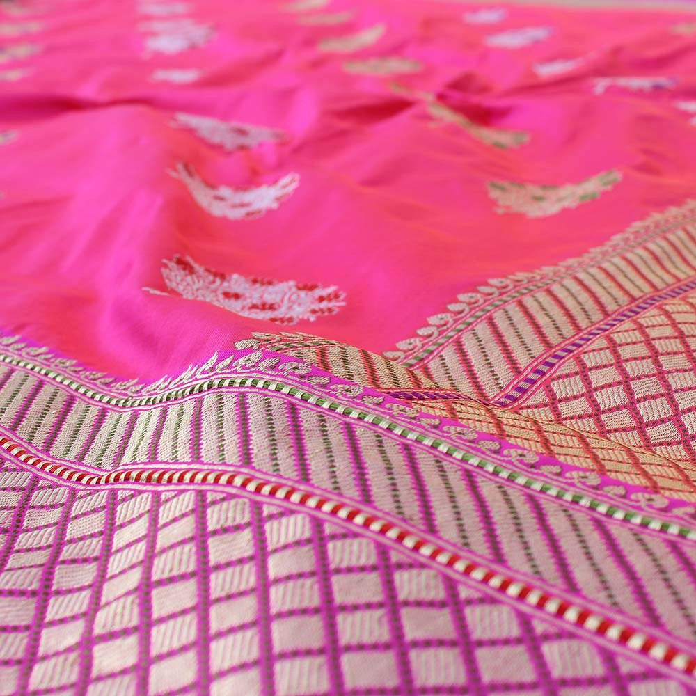 Orange-Gulabi Pink Pure Katan Silk Banarasi Handloom Saree