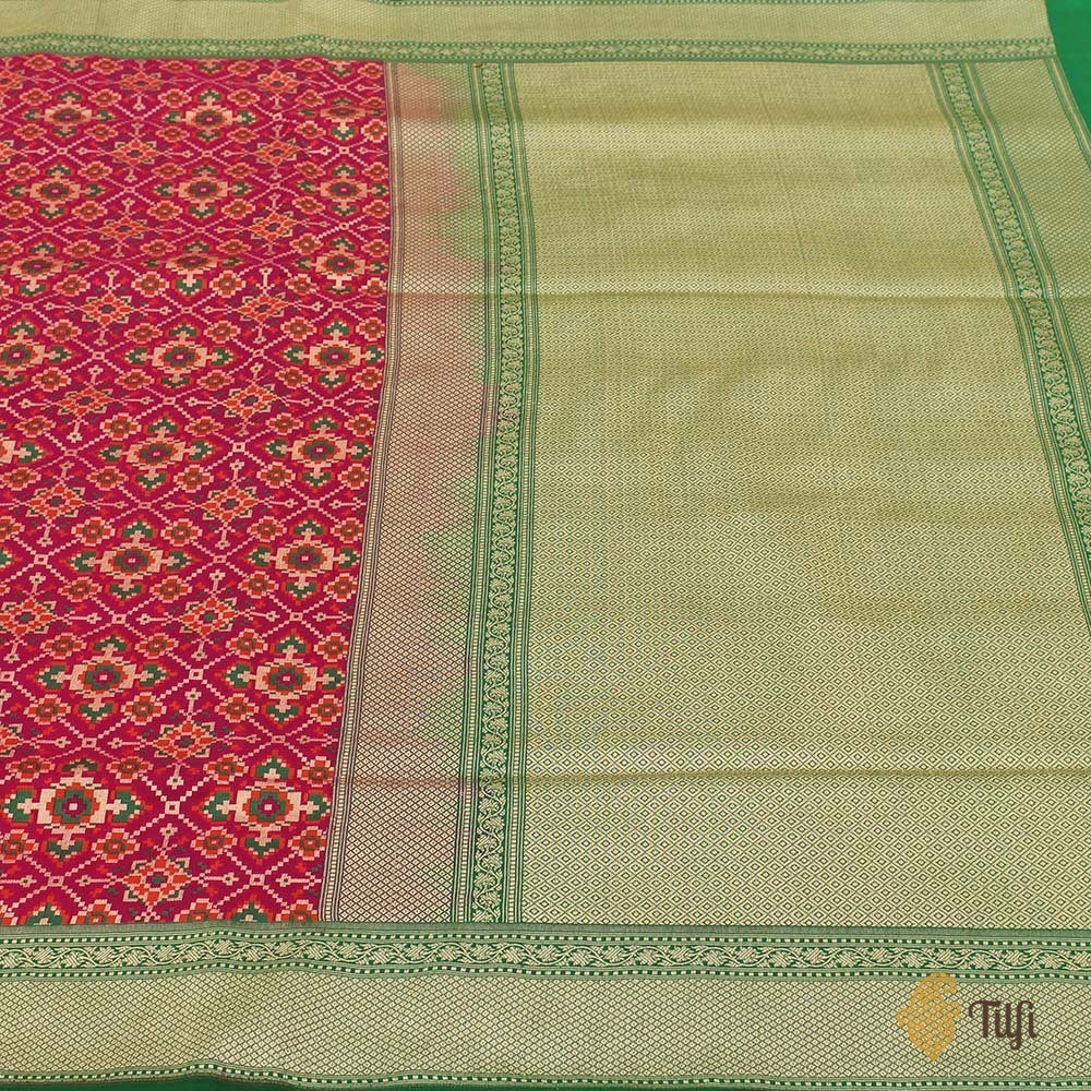 Rani Pink-Green Pure Katan Silk Banarasi Patola Handloom Saree