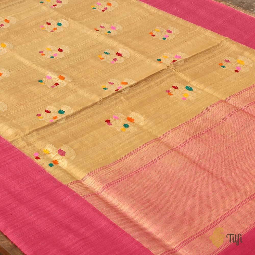 Tussar-Pink Pure Tussar Silk Banarasi Handloom Saree