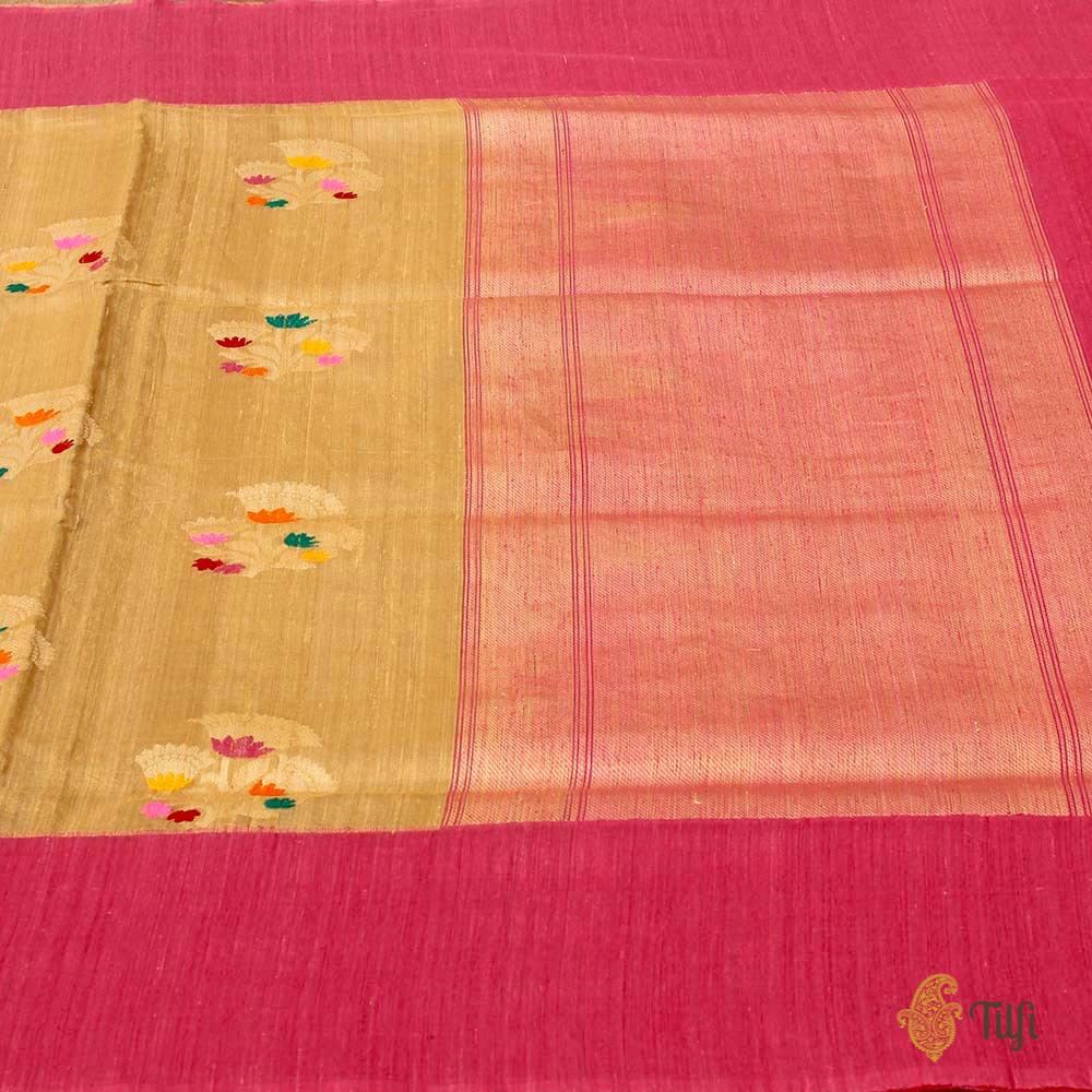 Tussar-Pink Pure Tussar Silk Banarasi Handloom Saree