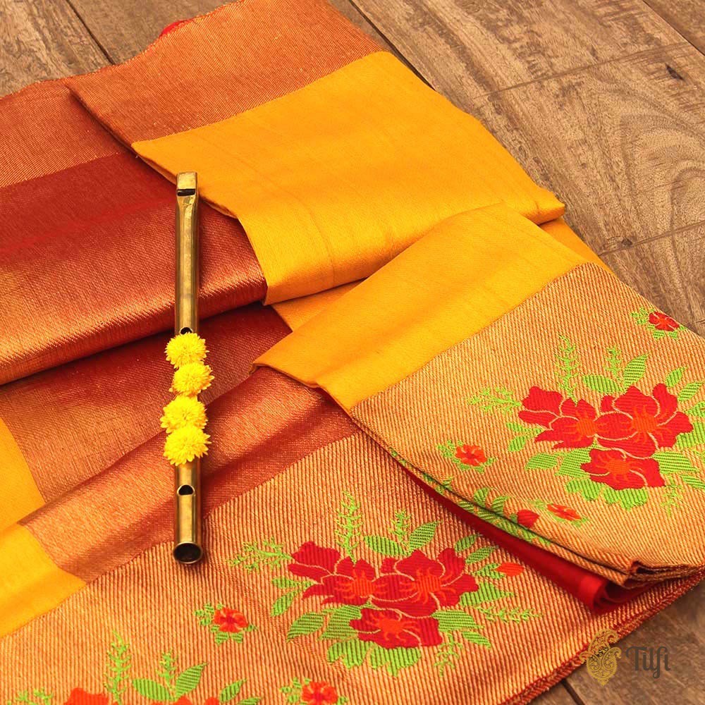 Yellow Pure Dupion Silk Handloom Banarasi Saree