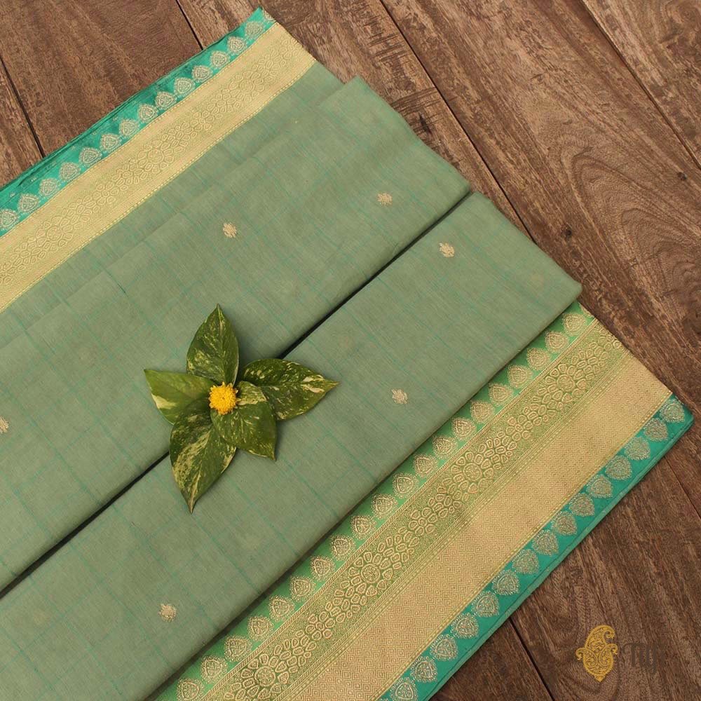 Aqua Green Pure Cotton Banarasi Kadiyal Handloom Saree