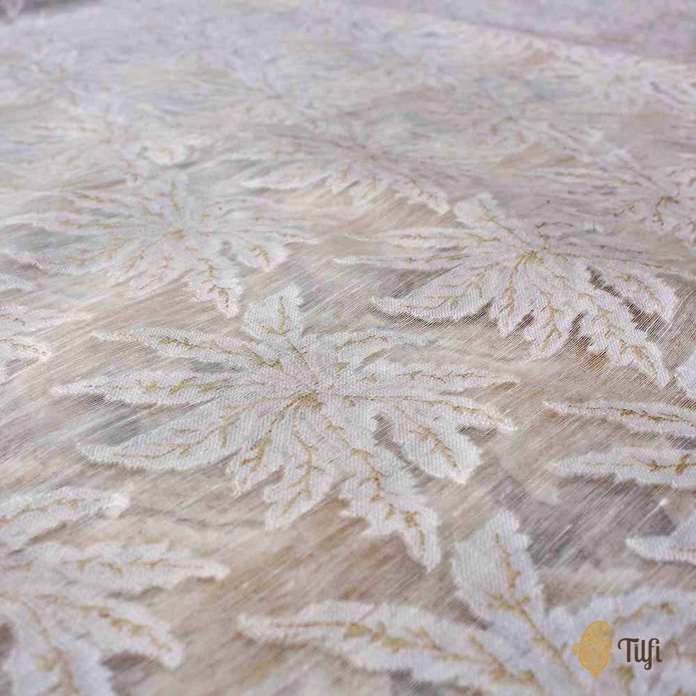 White Pure Linen Banarasi Handloom Saree