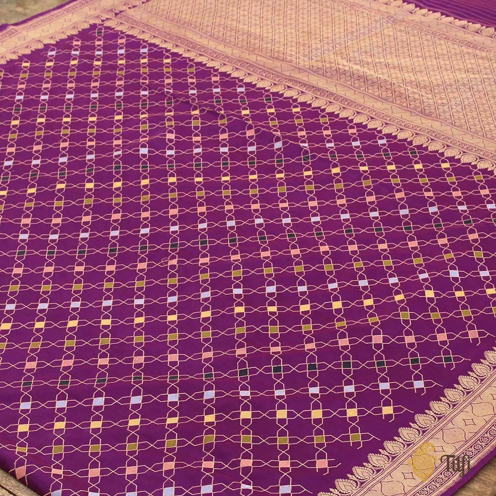 Purple-Magenta Pure Katan Silk Banarasi Handloom Saree