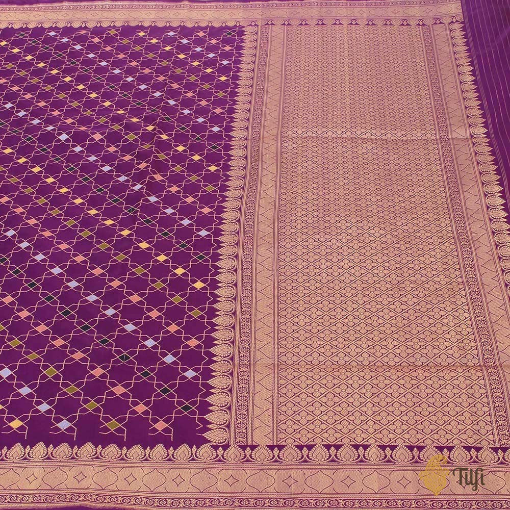 Purple-Magenta Pure Katan Silk Banarasi Handloom Saree