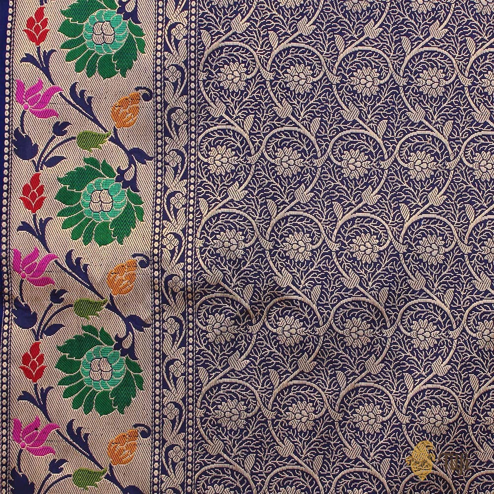 Black-Royal Blue Pure Katan Silk Banarasi Handloom Saree