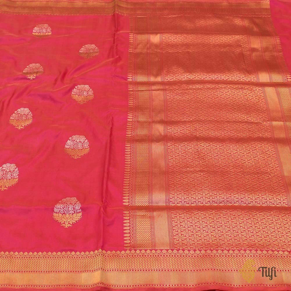 Peach-Pink Pure Katan Silk Handloom Banarasi Saree