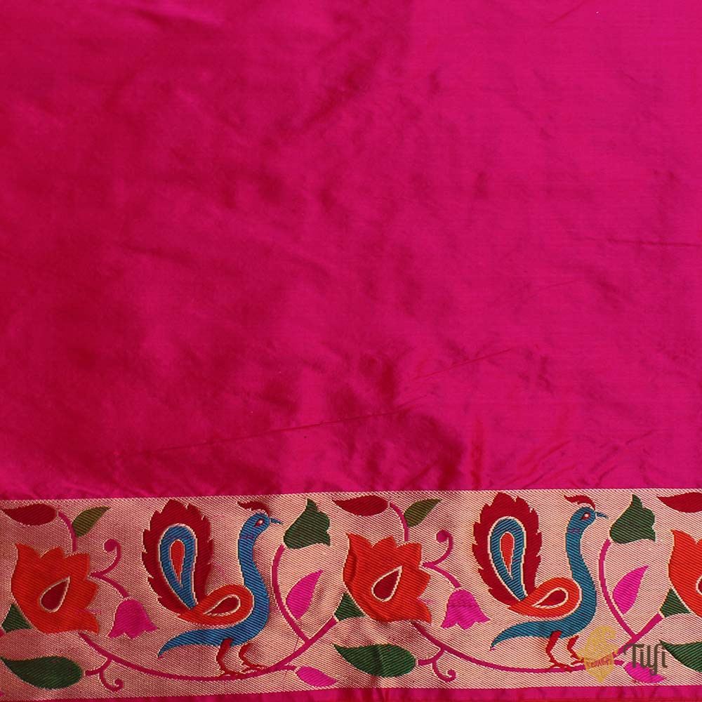 Orange Pure Katan Silk Banarasi Handloom Saree - Silver Zari