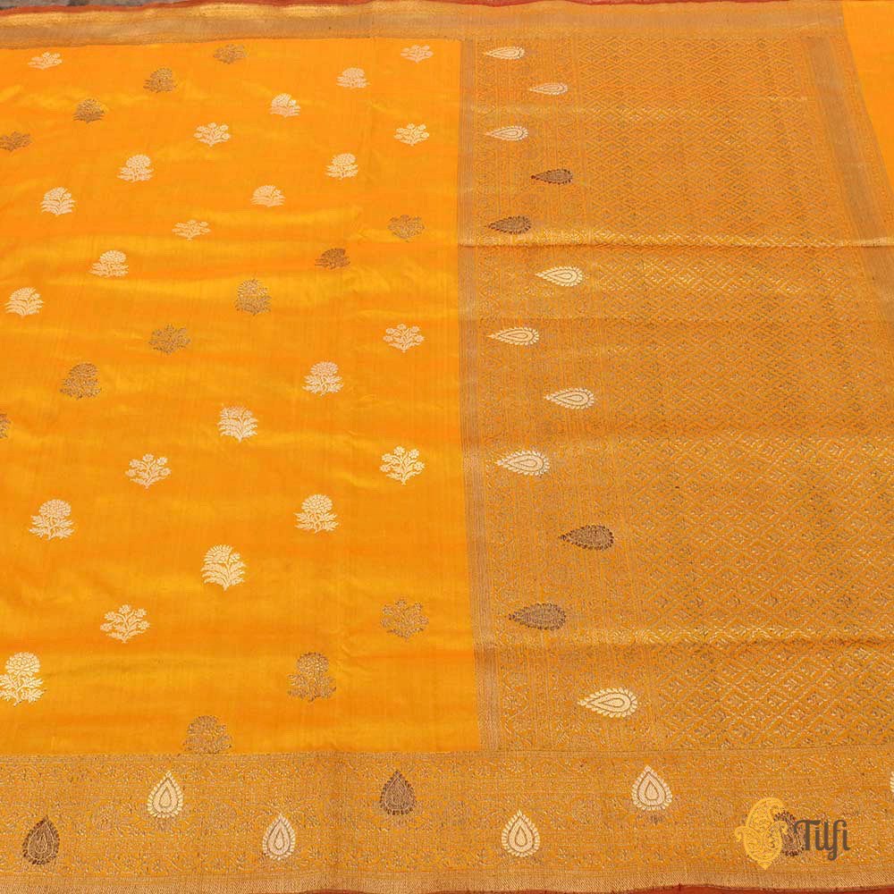 Orange-Yellow Pure Katan Silk Banarasi Handloom Saree