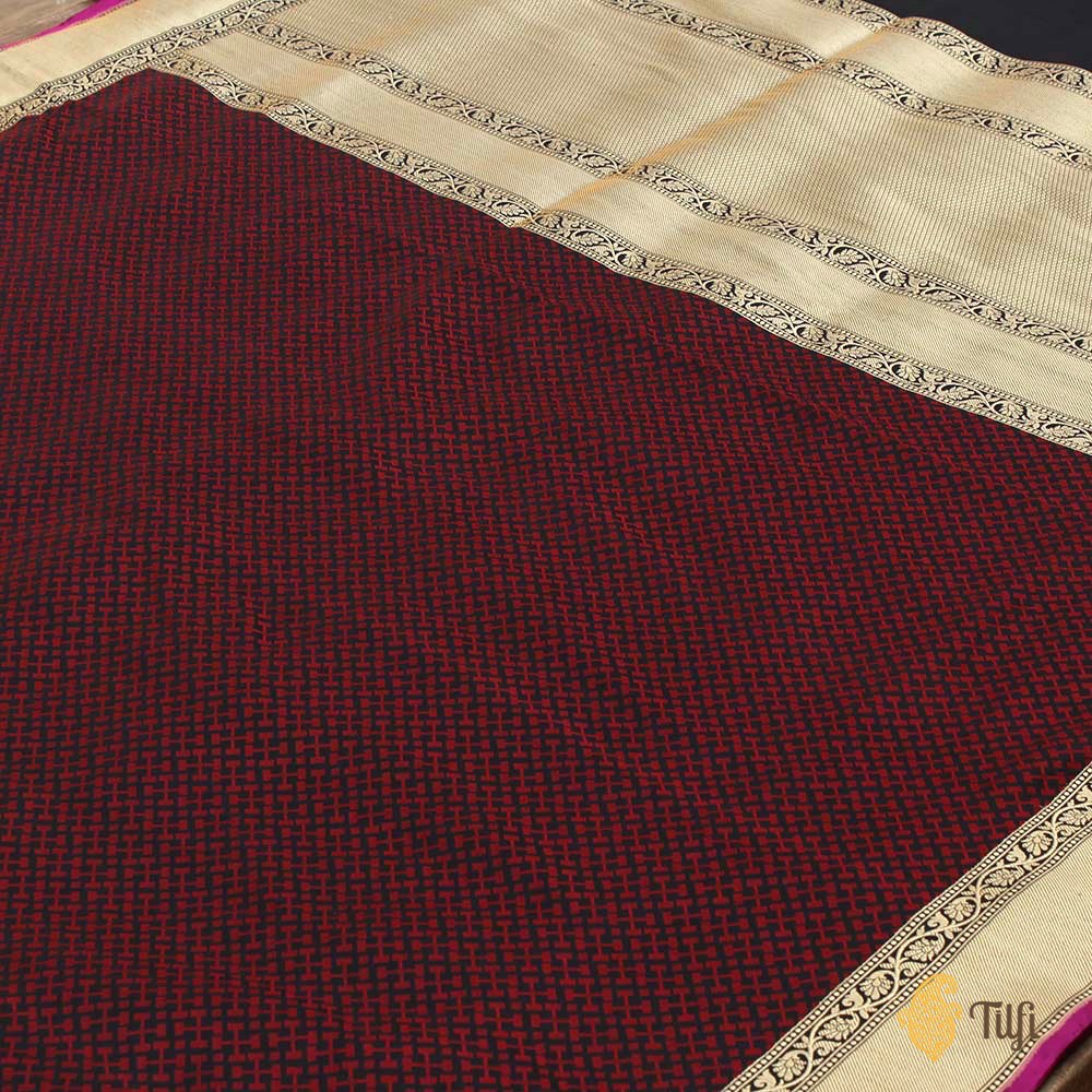 Black-Burgundy Pure Katan Silk Handwoven Banarasi Saree