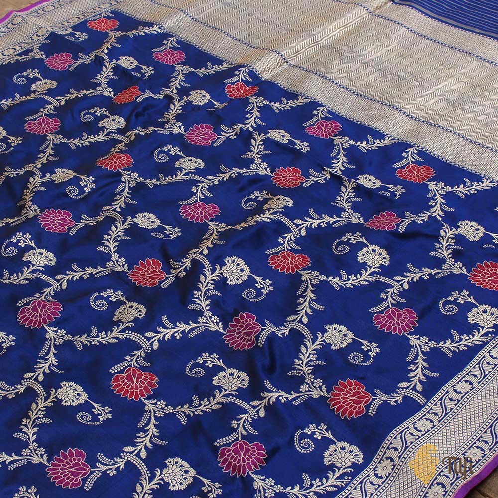 Black-Royal Blue Pure Katan Silk Banarasi Handloom Saree