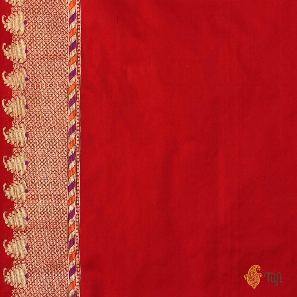 Gold-Red Pure Katan Silk Banarasi Handloom Saree