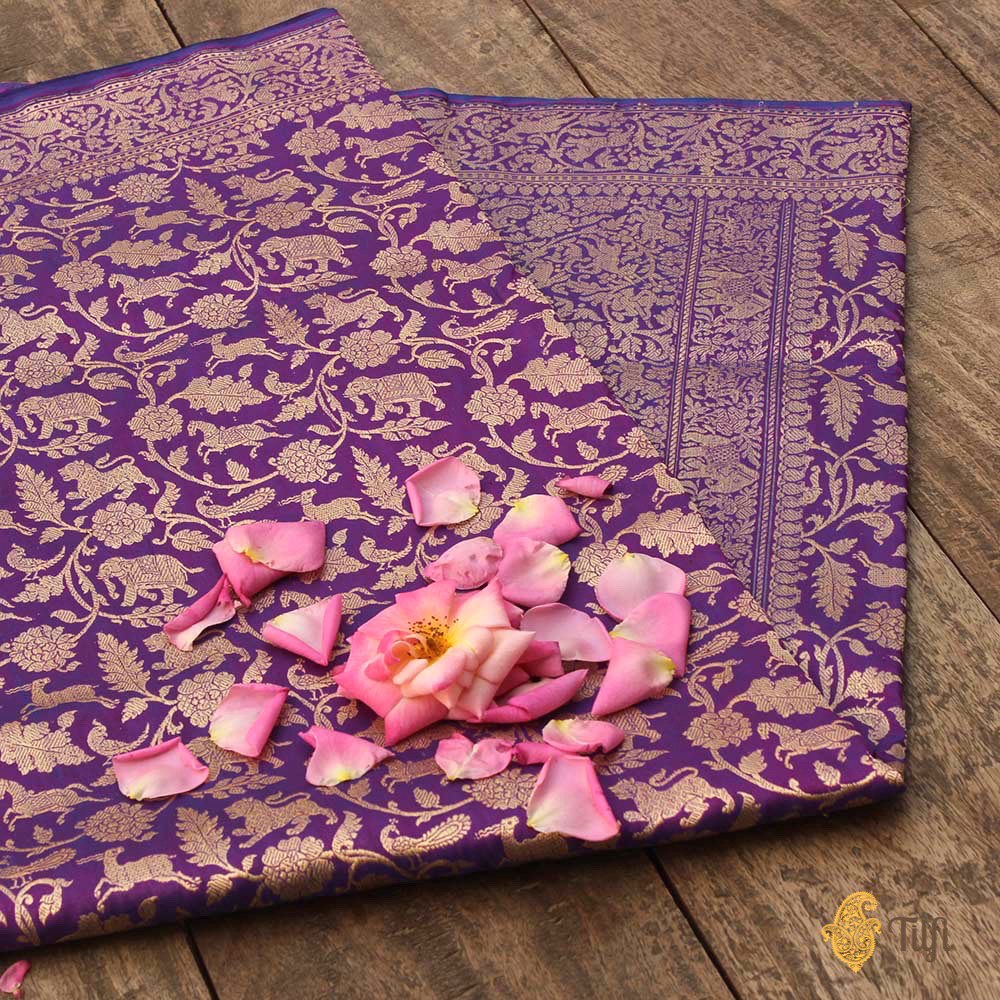 Pre-Order: Blue-Rani Pink Pure Katan Silk Banarasi Shikaargah Handloom Saree