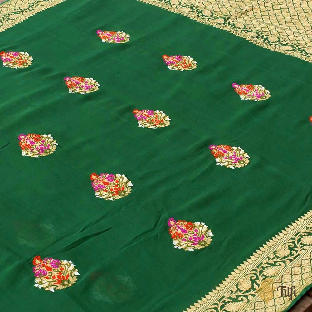 Green Pure Chiffon Georgette Banarasi Handloom Saree