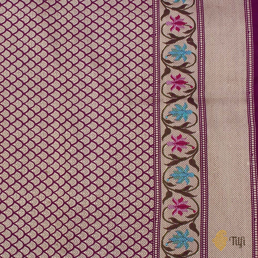 Deep Magenta Pure Katan Silk Banarasi Handloom Saree