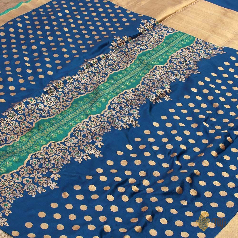 Egyptian Blue Pure Katan Silk Banarasi Handloom Saree