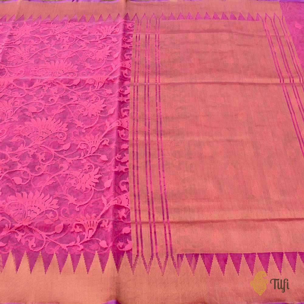 Pink Pure Kora Silk Net Banarasi Handloom Saree